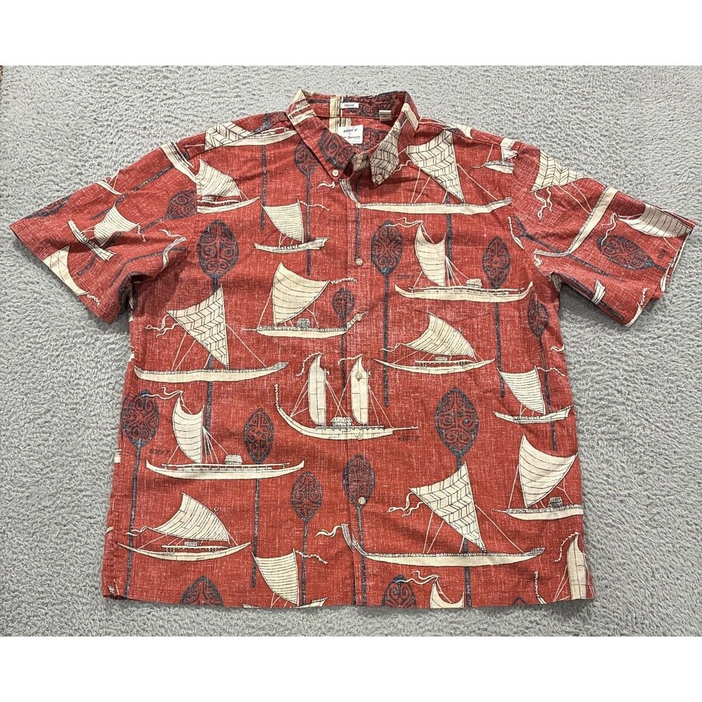 Reyn Spooner Shirt Mens 3XL Red Art of Eddy Y Sailing Boat Hawaiian